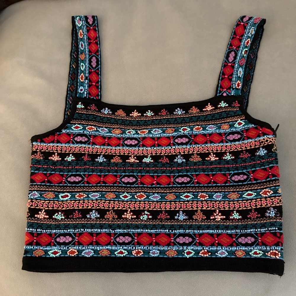 Zara Colorful Embroidered Women's Cropped Top